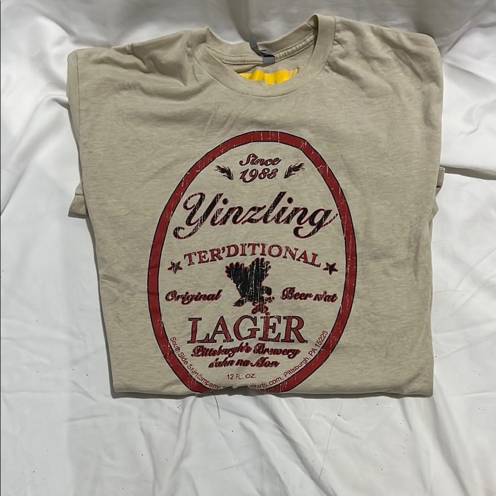Tan Short Sleeve Tee with Retro Emblem